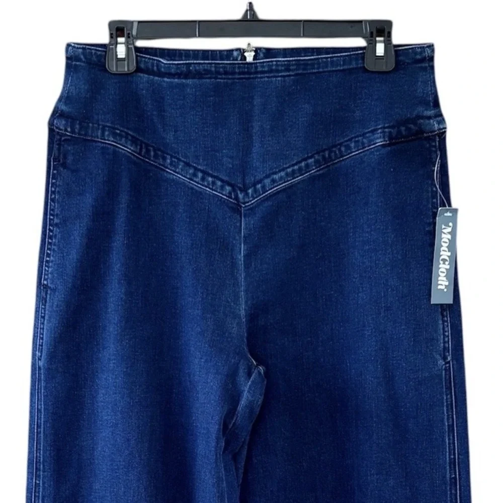 Mod Cloth Wide Leg Dark‎ Wash Jeans Back Zip High Rise Womens 12 Hippie Retro